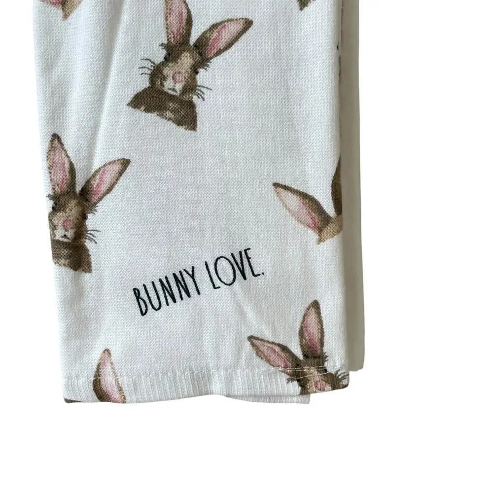 Rae Dunn Cotton Kitchen Towels BUNNY LOVE Easter Rabbit Spring Set of 3 NEW
